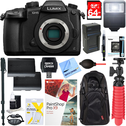 Panasonic LUMIX GH5 20.3MP Digital Camera Body + Dual Battery & 64GB Accessory Bundle