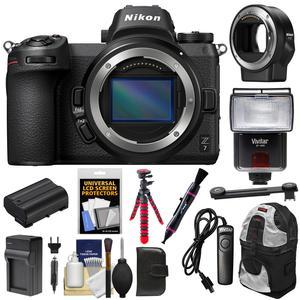 Nikon Z7 Mirrorless Digital Camera Body with Backpack + Flash + Battery + Charger + Tripod + Mount Adapter + Kit, Black