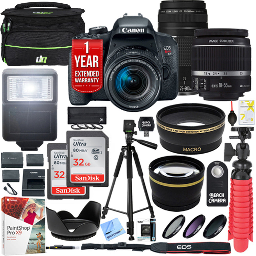 Canon EOS Rebel T7i DSLR Camera w/ EF-S 18-55mm + EF 75-300mm Lens + 64GB Kit