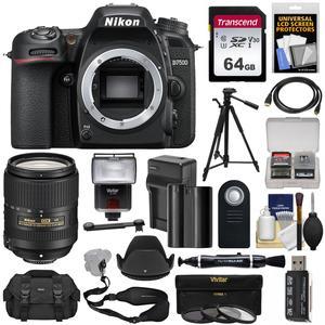 "Nikon D7500 Wi-Fi 4K Digital SLR Camera Body with 18-300mm VR Lens + 64GB + Battery & Charger + Case + 3 Filters + Tripod + Flash + Kit"