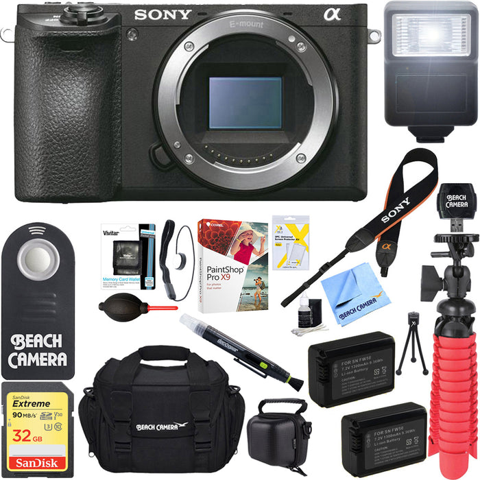 Sony ILCE-6500 a6500 4K Mirrorless Camera Body w/ APS-C Sensor + 32GB Battery Bundle