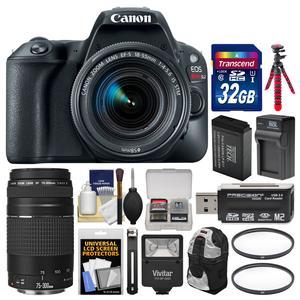 Canon Eos Rebel SL2 Wi-Fi Digital SLR Camera & 18-55mm Is STM (Black) + 75-300mm III Lens + 32GB Card + Backpack + Flash + Battery & Charger + Tripod