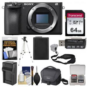 Sony Alpha a6500 4K Wi-Fi Digital Camera Body with 64GB Card + Case + Battery & Charger + Tripod + Strap + Kit