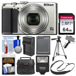 Nikon Coolpix A900 4K Wi-Fi Digital Camera (Silver) with 64GB Card + Case + Flash + Battery & Charger + Tripod + Selfie Stick + Kit