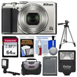 Nikon Coolpix A900 4K Wi-Fi Digital Camera (Silver) with 64GB Card + Case + Flash + Video Light + Battery + Tripod + Kit