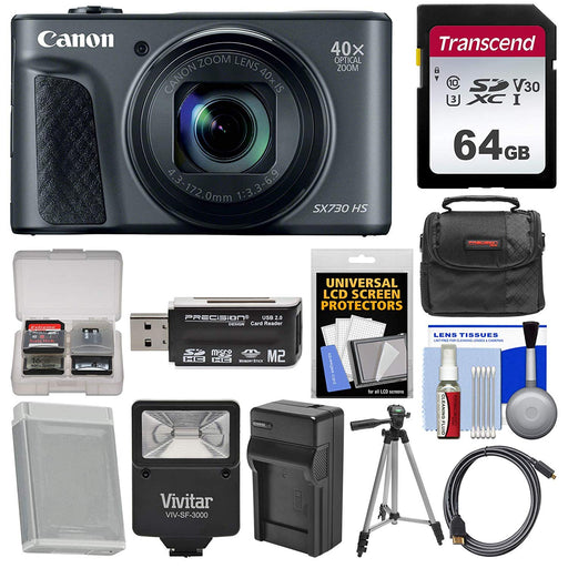 Canon PowerShot SX730 HS Wi-Fi Digital Camera (Black) with 32GB Card + Case + Battery & Charger + Tripod + Kit