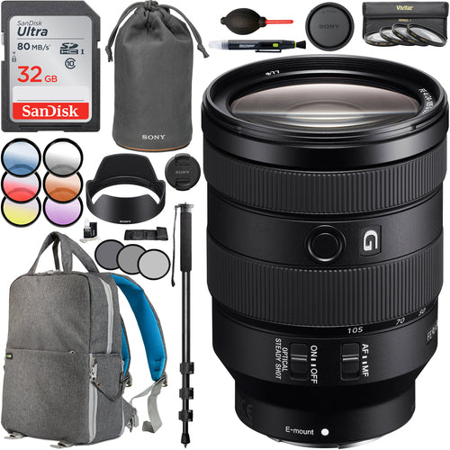 Sony FE 24-105mm F4 SEL24105G E-mount Full Frame G Lens 77mm Filter Backpack Bundle