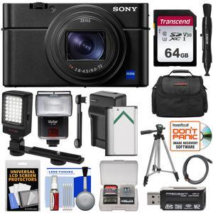 Sony Cyber-shot DSC-RX100 VI 4K Wi-Fi Digital Camera with 64GB Card + Battery & Charger + Case + Flash + Video Light + Tripod + Kit