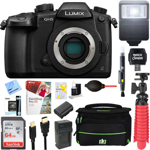 Panasonic LUMIX GH5 Digital Camera w/ WiFi (Body) + 64GB Flash Memory Bundle