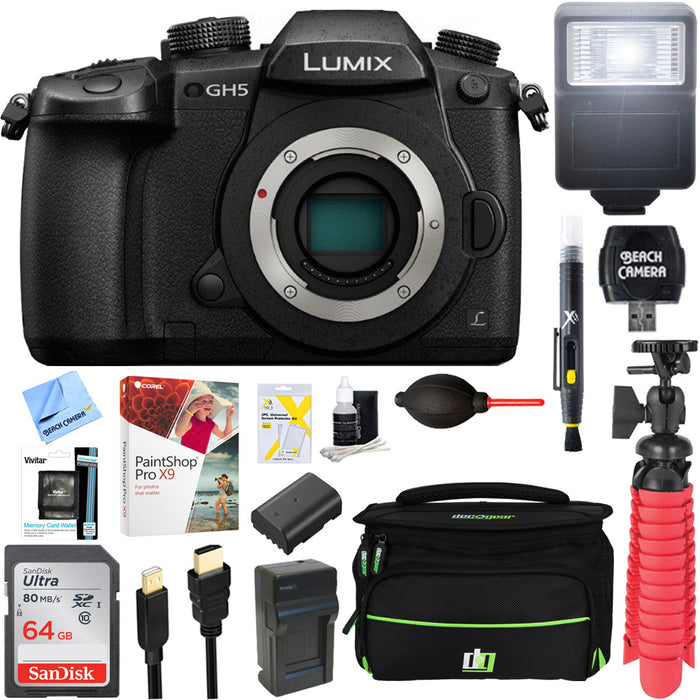 Panasonic LUMIX GH5 Digital Camera w/ WiFi (Body) + 64GB Flash Memory Bundle