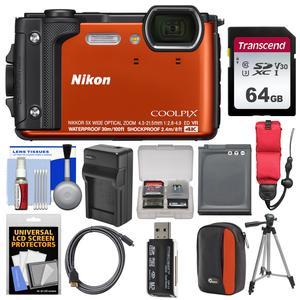 Nikon Coolpix W300 4K Wi-Fi Shock & Waterproof Digital Camera (Orange) with 64GB Card + Case + Battery & Charger + Tripod + Float Strap + Kit