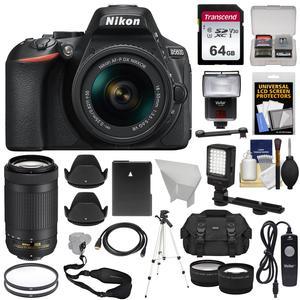 Nikon D5600 Wi-Fi Digital SLR Camera with 18-55mm VR & 70-300mm DX AF-P Lenses + 64GB Card + Case + Flash + Battery + Tripod + Tele/Wide Lens Kit