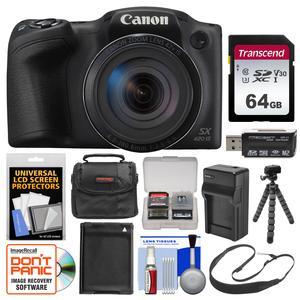 Canon PowerShot SX420 Is Wi-Fi Digital Camera (Black) with 64GB Card + Case + Battery & Charger + Flex Tripod + Sling Strap + Kit