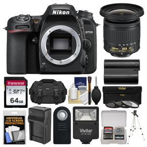 Nikon D7500 Wi-Fi 4K Digital SLR Camera Body with 10-20mm VR Lens + 64GB Card + Case + Flash + Battery & Charger + Tripod + Filters + Kit