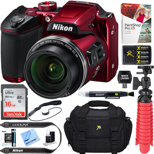 Nikon COOLPIX B500 16MP 40x Optical Zoom Wi-Fi Digital Camera (Red) + 32GB Bundle