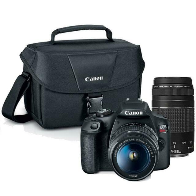 Canon Eos Rebel T7 24.1MP DSLR Camera with Canon 18-55mm Is II + Canon EF 75-300mm f/4.0-5.6 III Lens + Canon SLR 100ES Gadget Bag