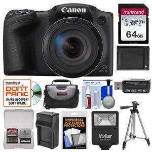 Canon PowerShot SX420 Is Wi-Fi Digital Camera (Black) with 64GB Card + Case + Flash + Battery + Charger + Tripod + Kit