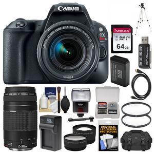 Canon Eos Rebel SL2 Wi-Fi Digital SLR Camera & EF-S 18-55mm Is STM (Black) with 75-300mm III Lens + 64GB Card + Case + Flash + Battery & Charger Kit