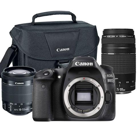 Canon EOS 80D 24.2MP Built-In WIFI DSLR Camera with 18-55mm Lens , 75-300mm Lens and Canon 100ES Case