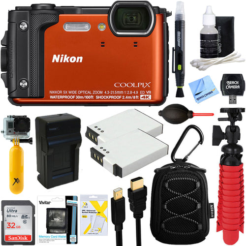 Nikon Coolpix W300 16MP 4K Ultra HD Waterproof Digital Camera (Orange) + 32GB Memory & Deluxe Accessory Bundle